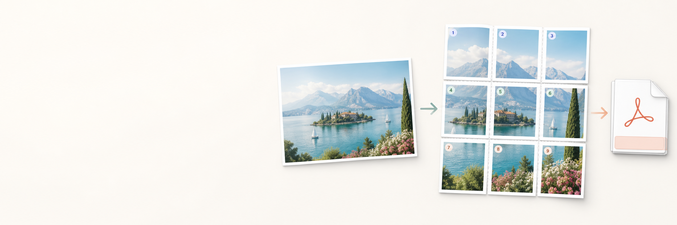 Photo split into page tiles for poster printing and exported as a PDF
